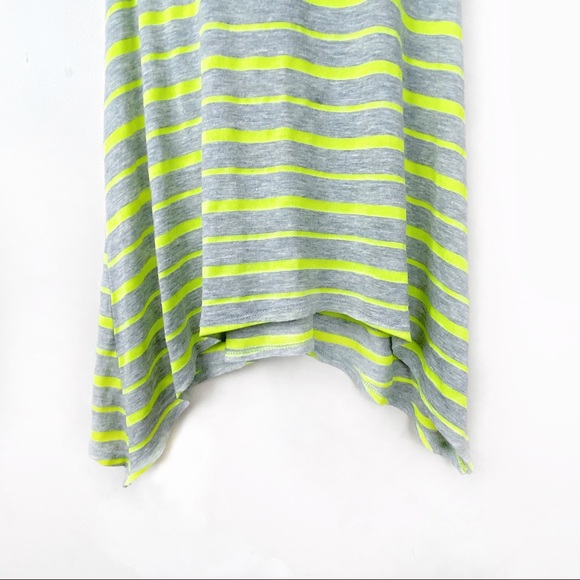 Almost Famous Stripe Crochet Lace Racerback Tank Top Shark Bite Hem Gray Lime L - Picture 9 of 13